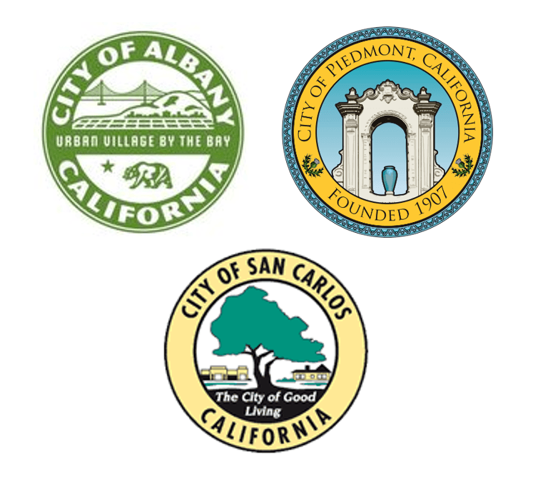 City seals for Albany, Piedmont, San Carlos