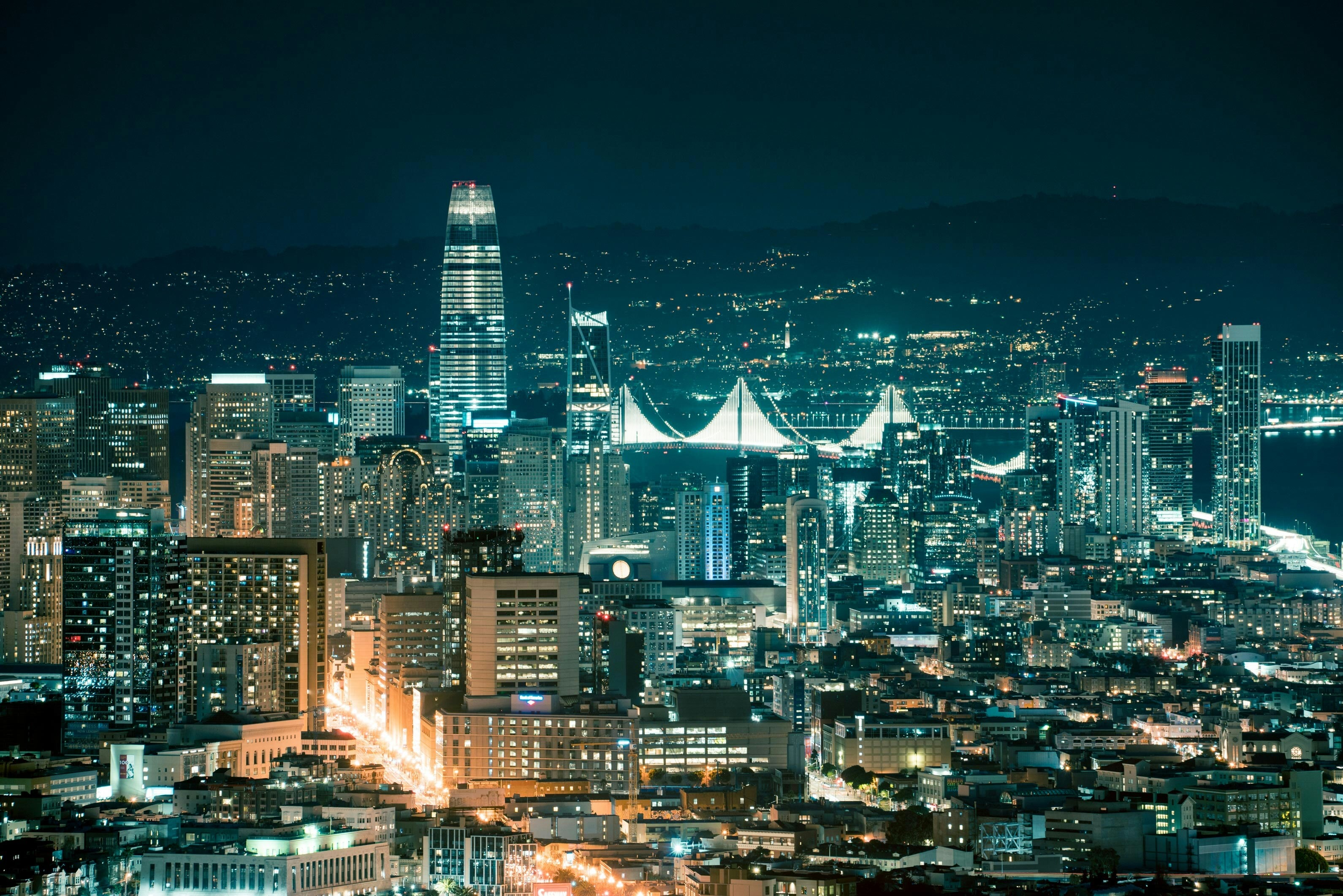 Nighttime panoramic shot of San Francisco