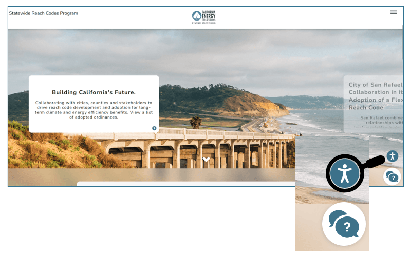 LocalEnergyCodes.com homepage with accessibility icon highlighted